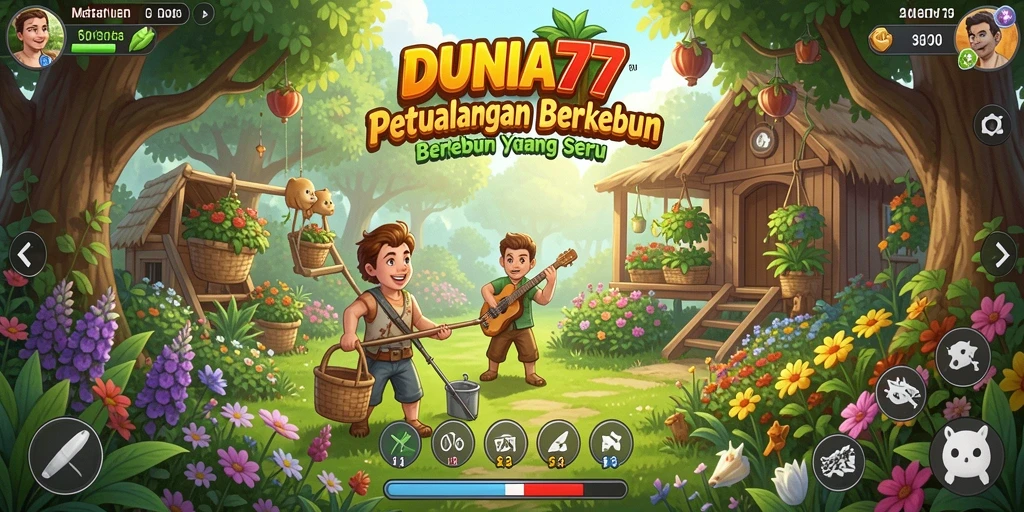 Tampilan gameplay DUNIA77 yang mengasyikkan dengan ladang subur dan aktivitas berkebun.