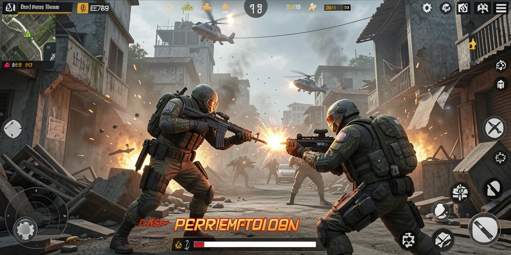Screenshot gameplay EE789 menampilkan aksi pertempuran yang intens.