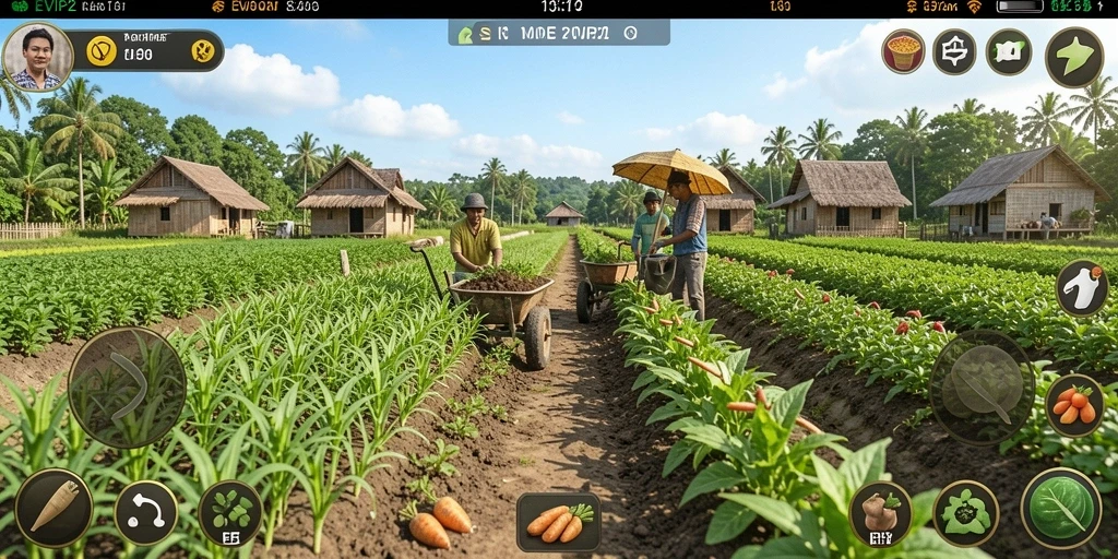 Tampilan menarik dari gameplay pertanian di EVIP2.