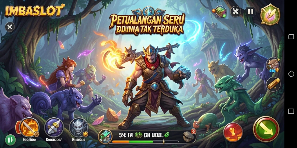 Gameplay IMBASLOT menampilkan serunya petualangan di dunia penuh tantangan.
