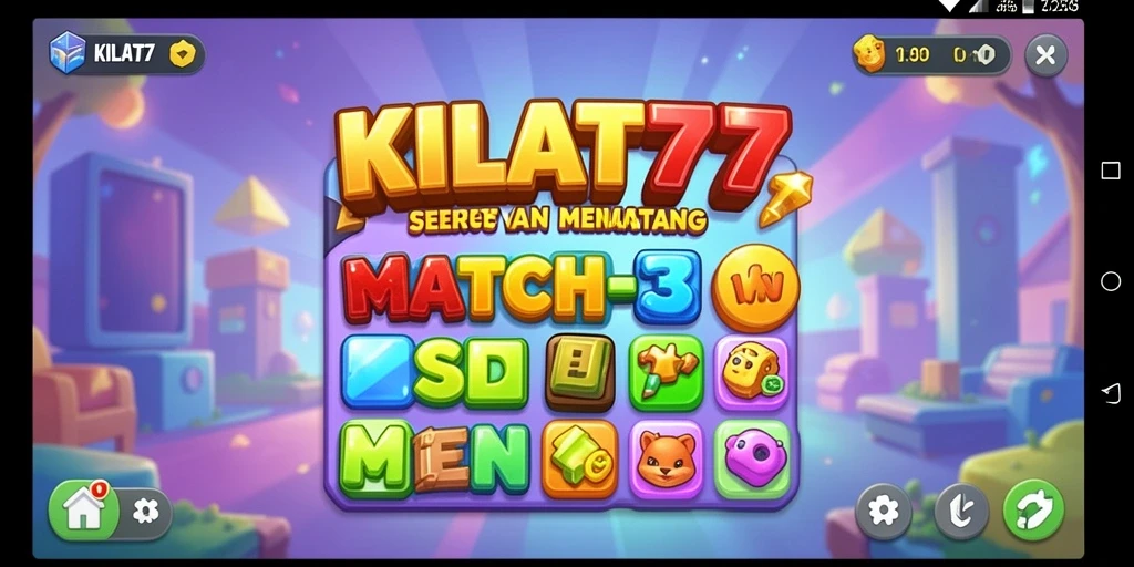 Tampilan gameplay seru dalam KILAT77 dengan tantangan Match-3.