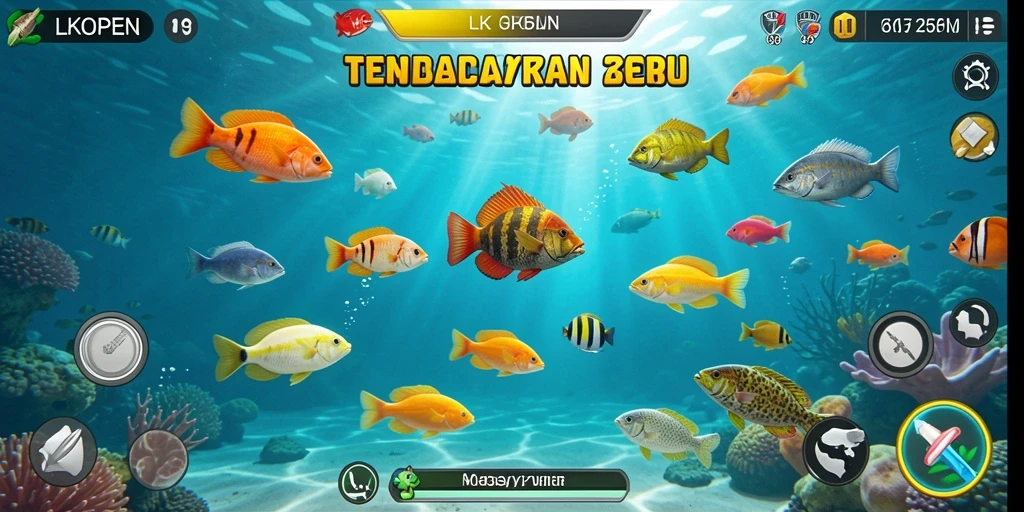 Tampilan gameplay LKOPEN yang seru saat menembak ikan.