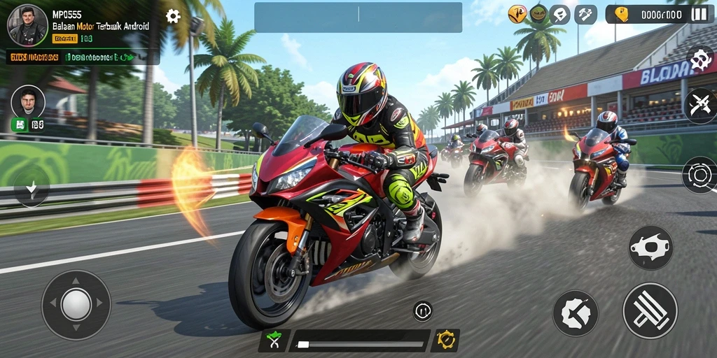 Tampilan gameplay MPO555 yang mendebarkan dan penuh aksi balapan motor.