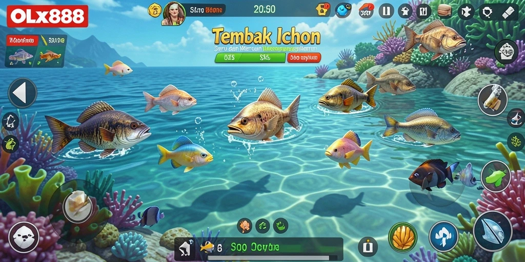 Tangkapan layar OLX888 menampilkan aksi menembak ikan yang seru dan cepat.