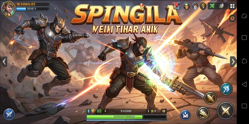 Screenshot gameplay SPINGILA menampilkan pertarungan yang seru dan dinamis.