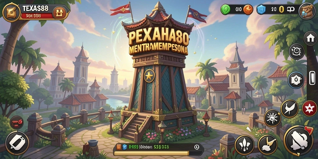 Screenshot gameplay <strong>TEXAS88</strong> menampilkan aksi menara yang memukau.